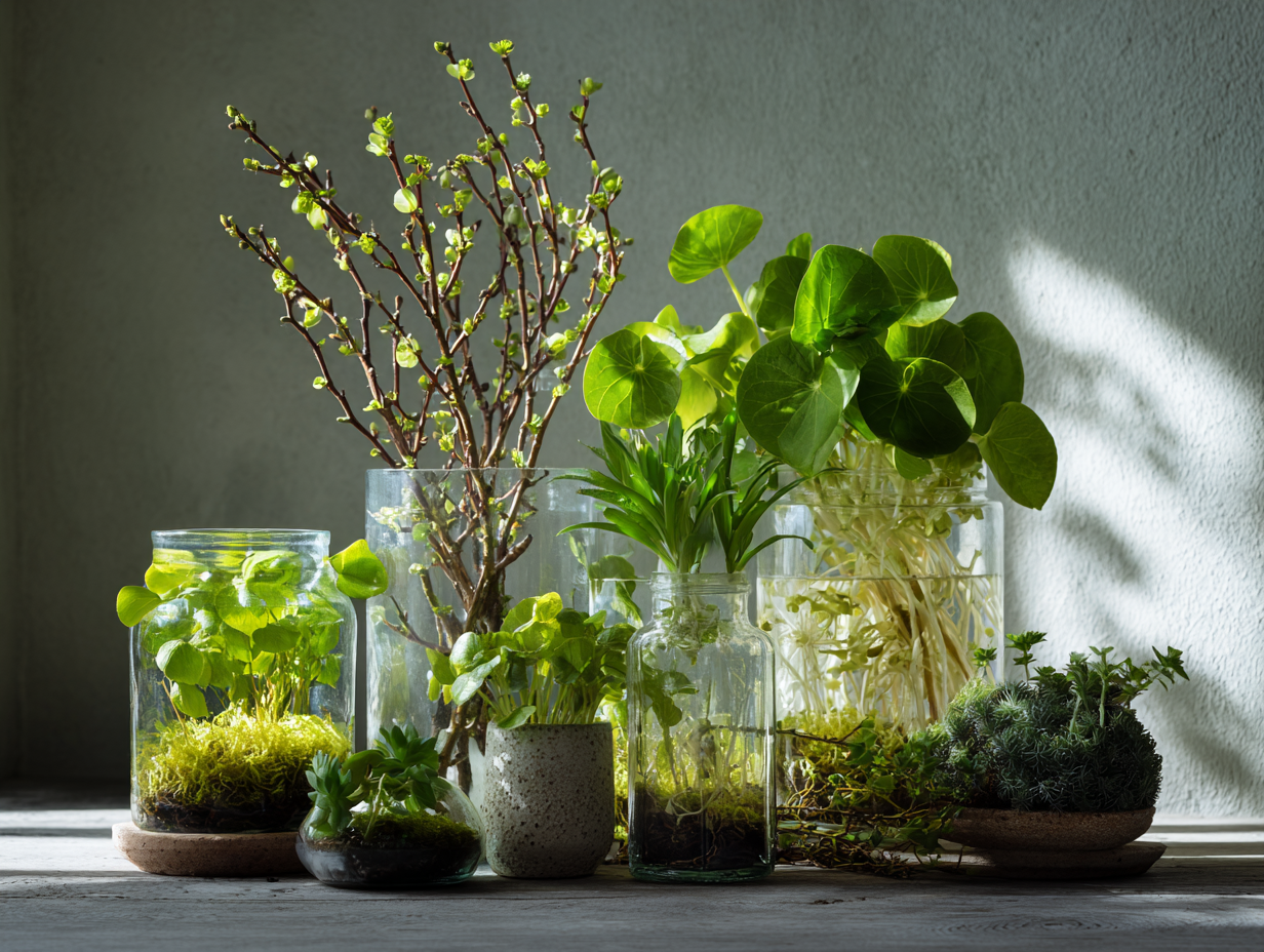 Spring propagation setup with fresh green cuttings